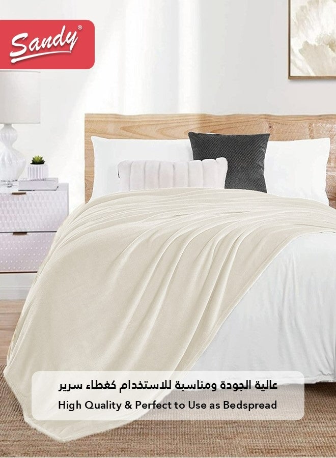 Sandy Lightweight Bedding Blanket, Single Size 220 x 170 cm, High Quality and Super Soft All Season Fleece Blanket, Optimal for Bed, Sofa, Couch and Home Decorations, Off White - Image 4